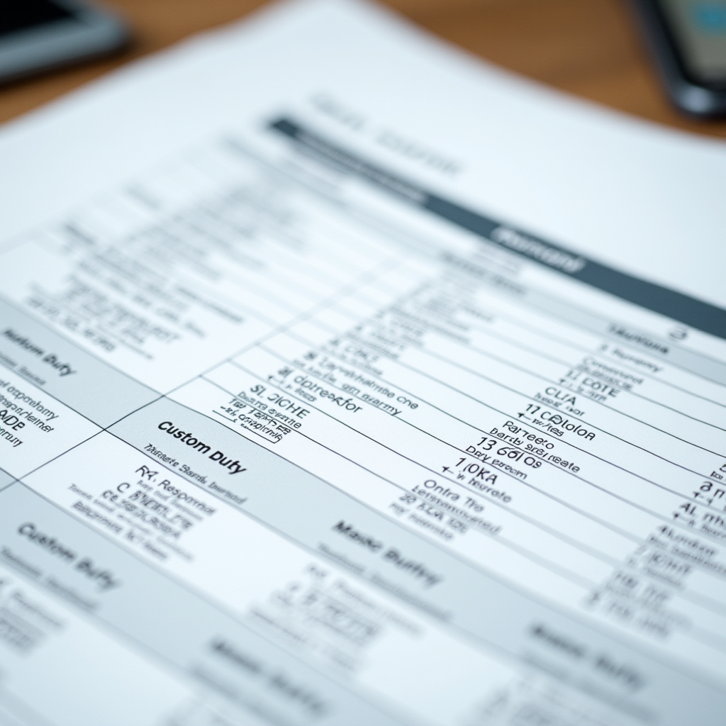 Таблица категорий товаров с различными ставками таможенных пошлин, документы с кодами CN, профессиональная фотография