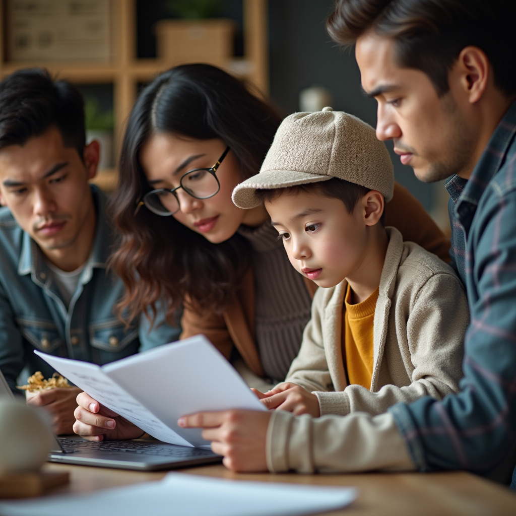 Разнообразная группа людей разных возрастов изучает информацию на компьютерах и планшетах, семьи планирующие отправку посылок, студенты и профессионалы за изучением логистической информации