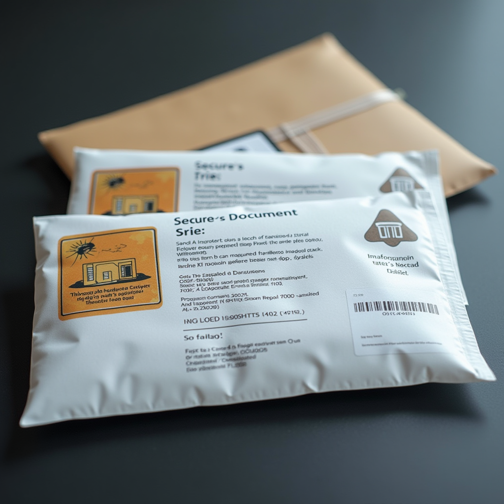 Безопасная пересылка документов: запечатанные конверты с защитными голограммами, трекинг-номера, печати конфиденциальности, застрахованная доставка, сканер штрих-кодов